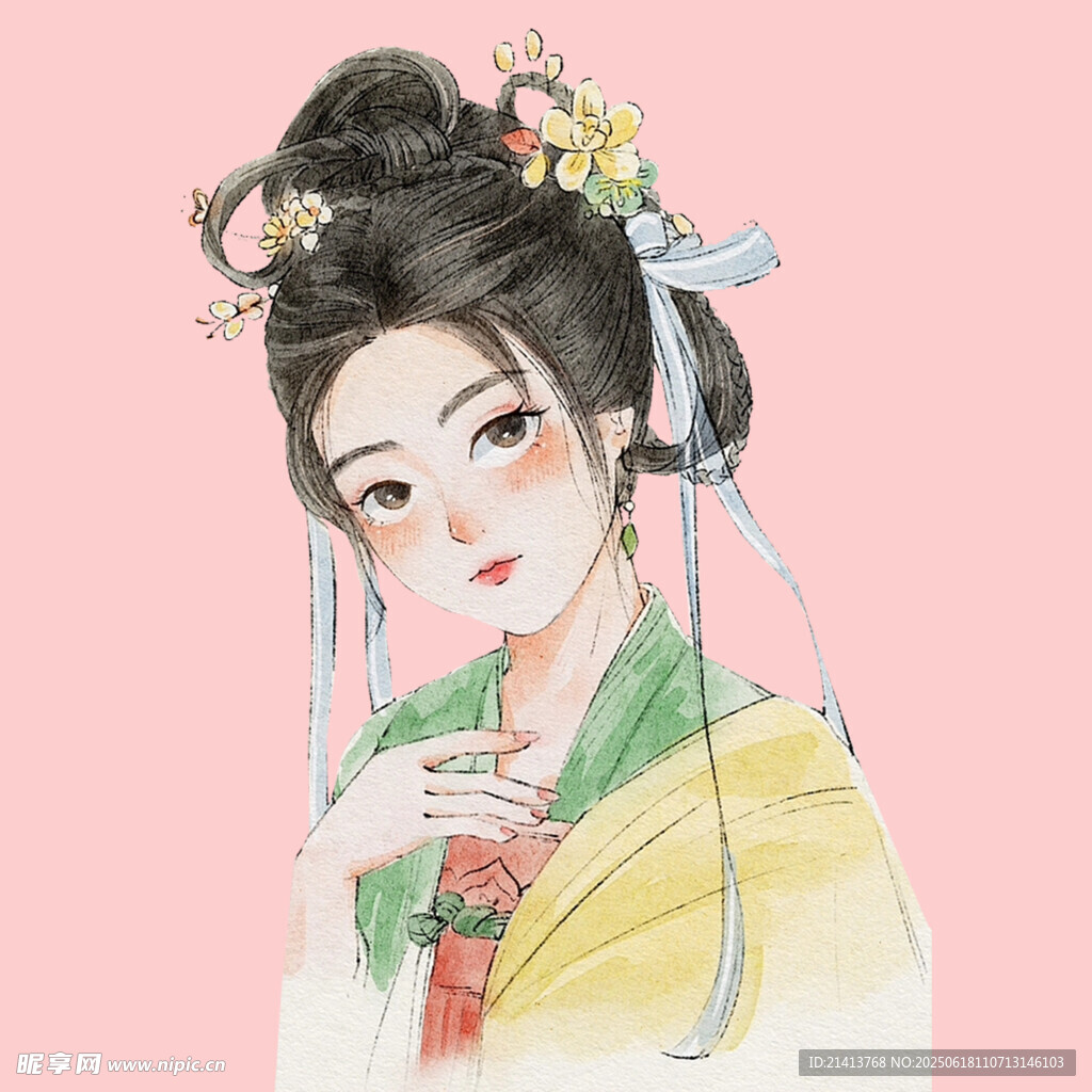 古风美人簪花图