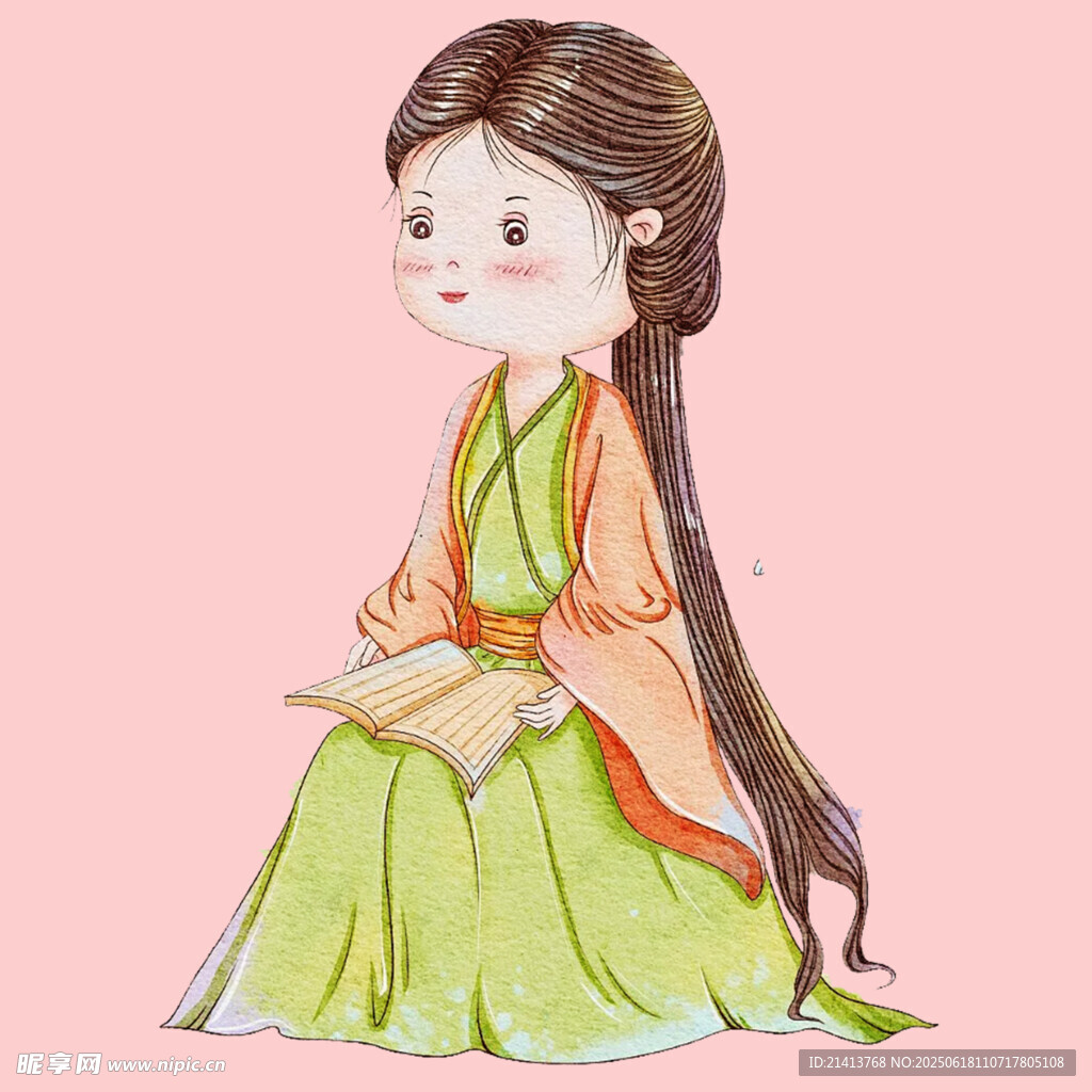古风少女捧书静思