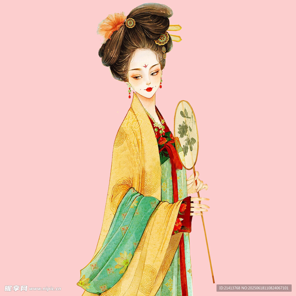 古风持扇仕女图