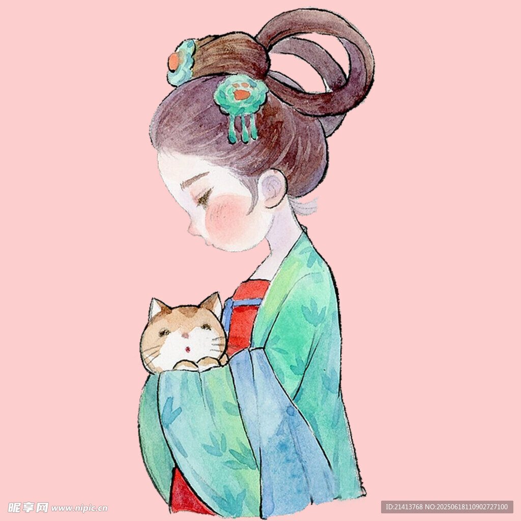 古风少女与怀中猫咪