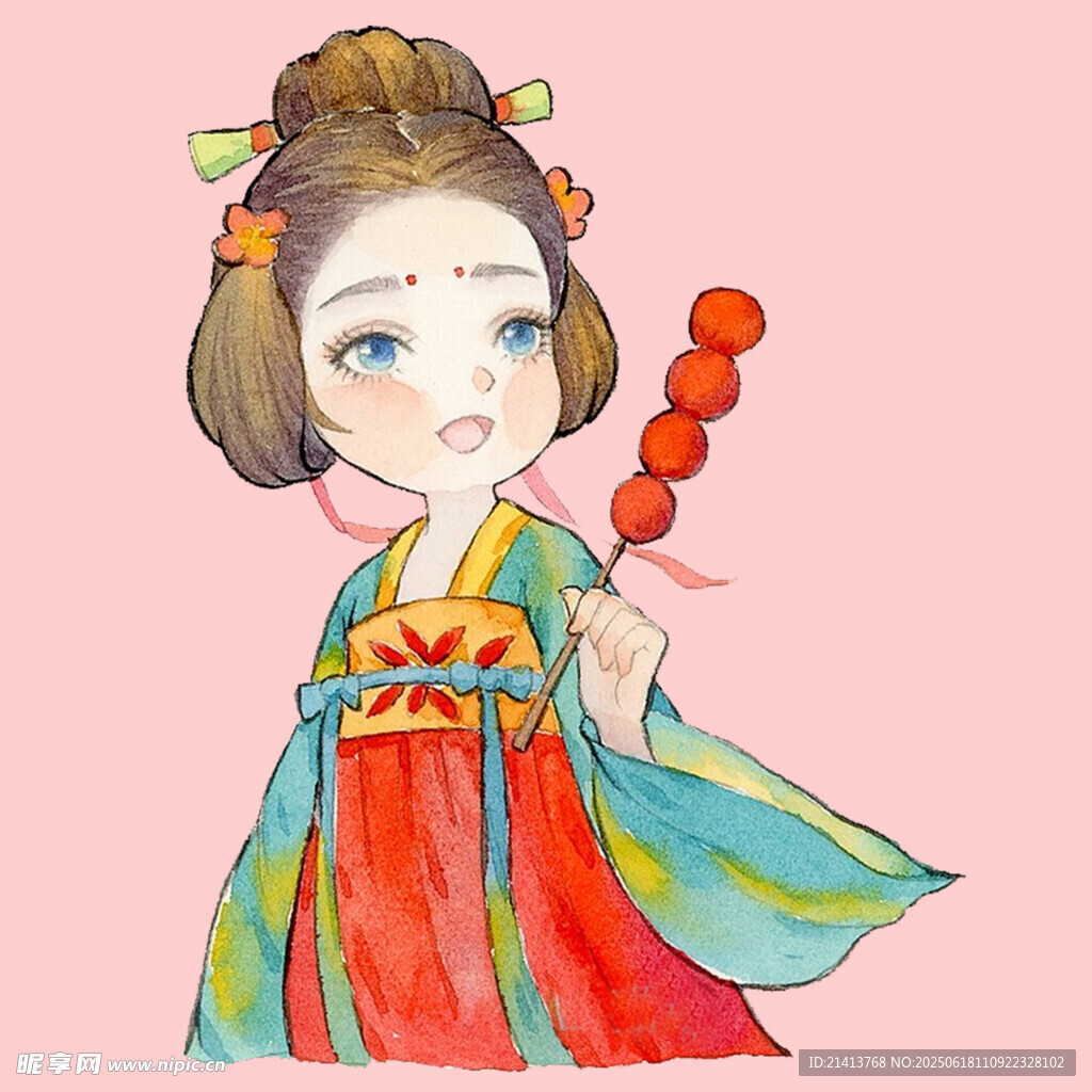 古风少女手持糖葫芦