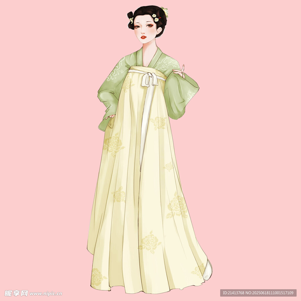 古风女子身着飘逸长裙