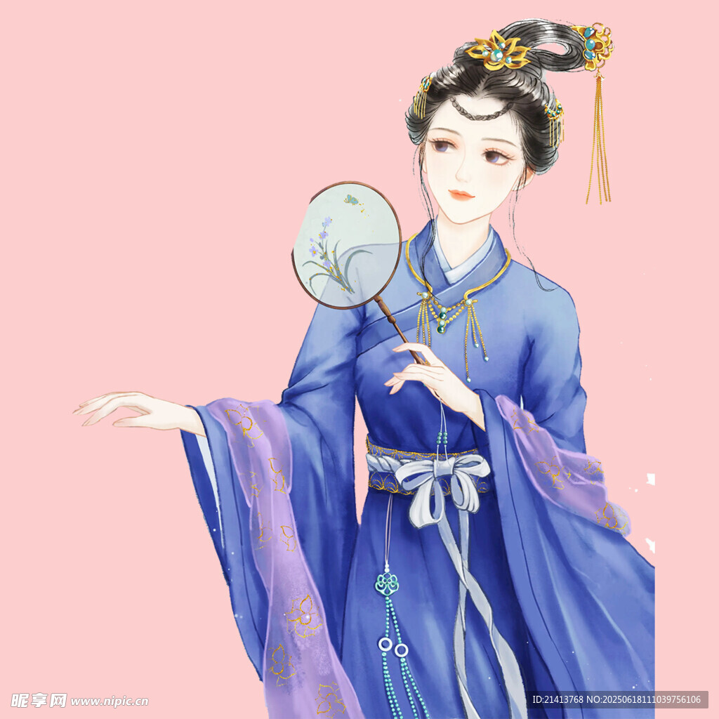 古风汉服女子持扇优雅而立