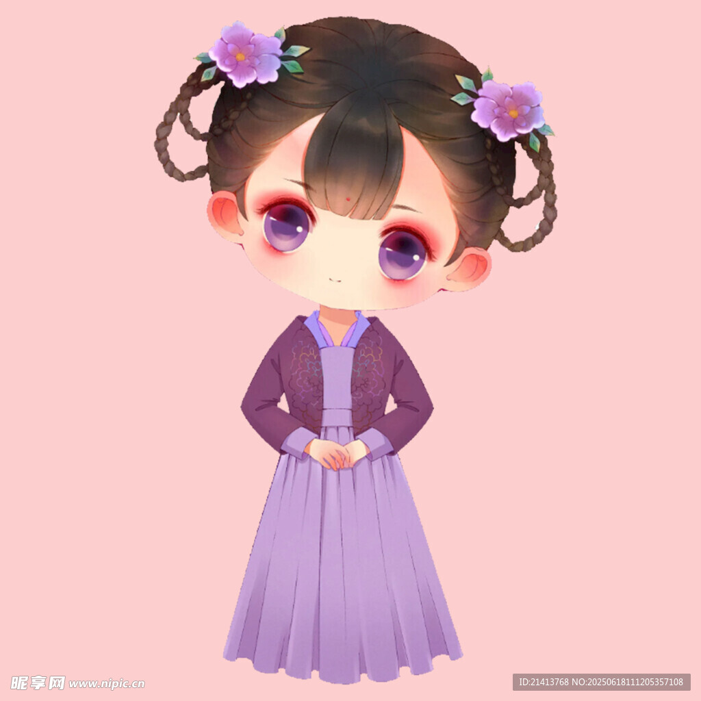 古风双髻紫衣可爱小女孩
