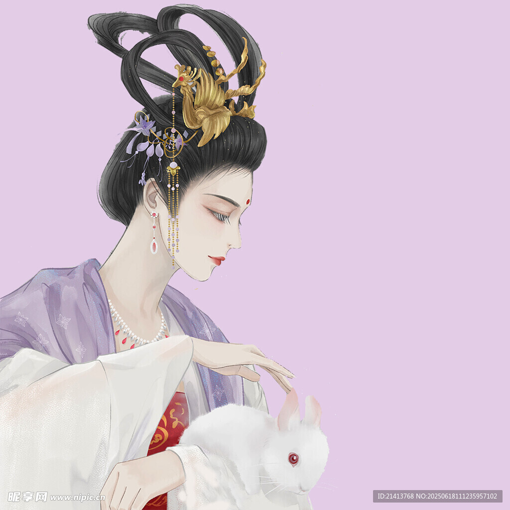 古风女子抱白兔优雅动人