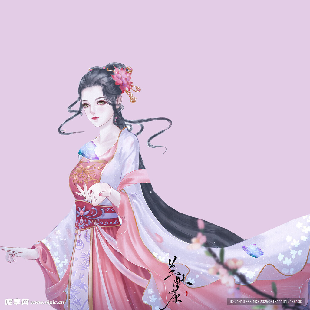古风汉服女子优雅持扇