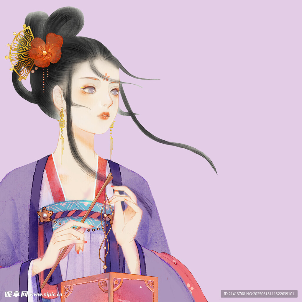 古风女子手持精致礼盒