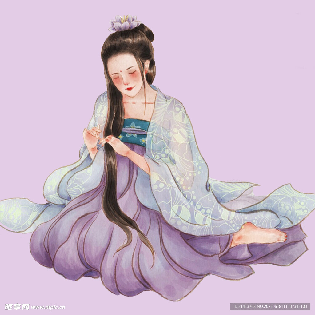 古风紫衣女子优雅抚琴