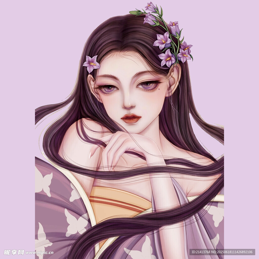 花饰少女 优雅迷人姿态
