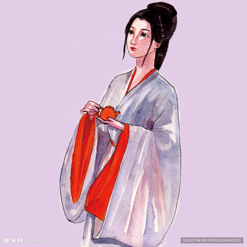 古风汉服女子优雅持物