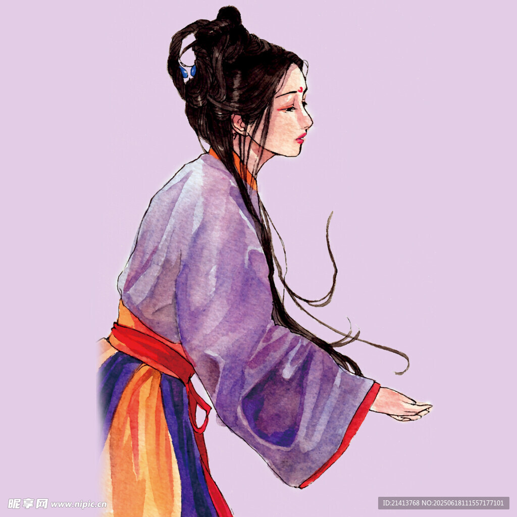 古风紫衣女子侧影