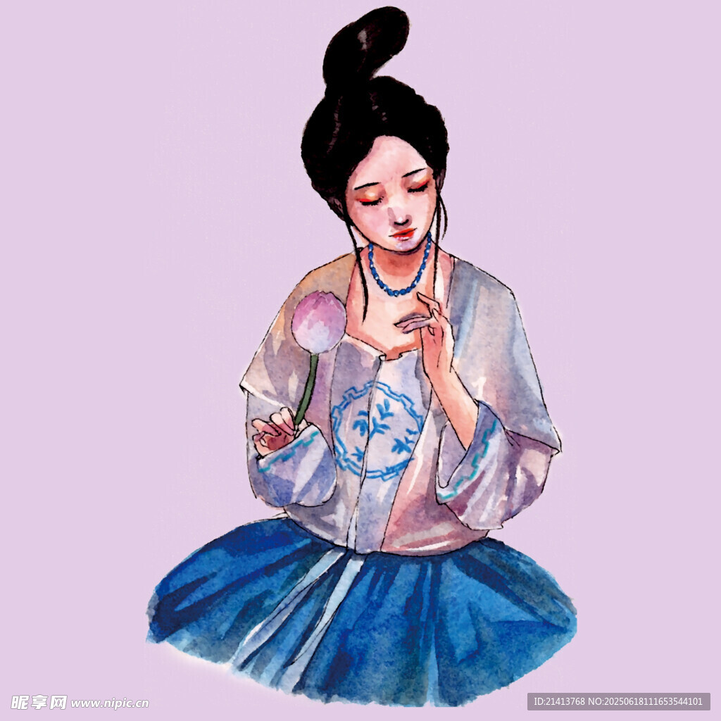 古风少女优雅盘坐赏物