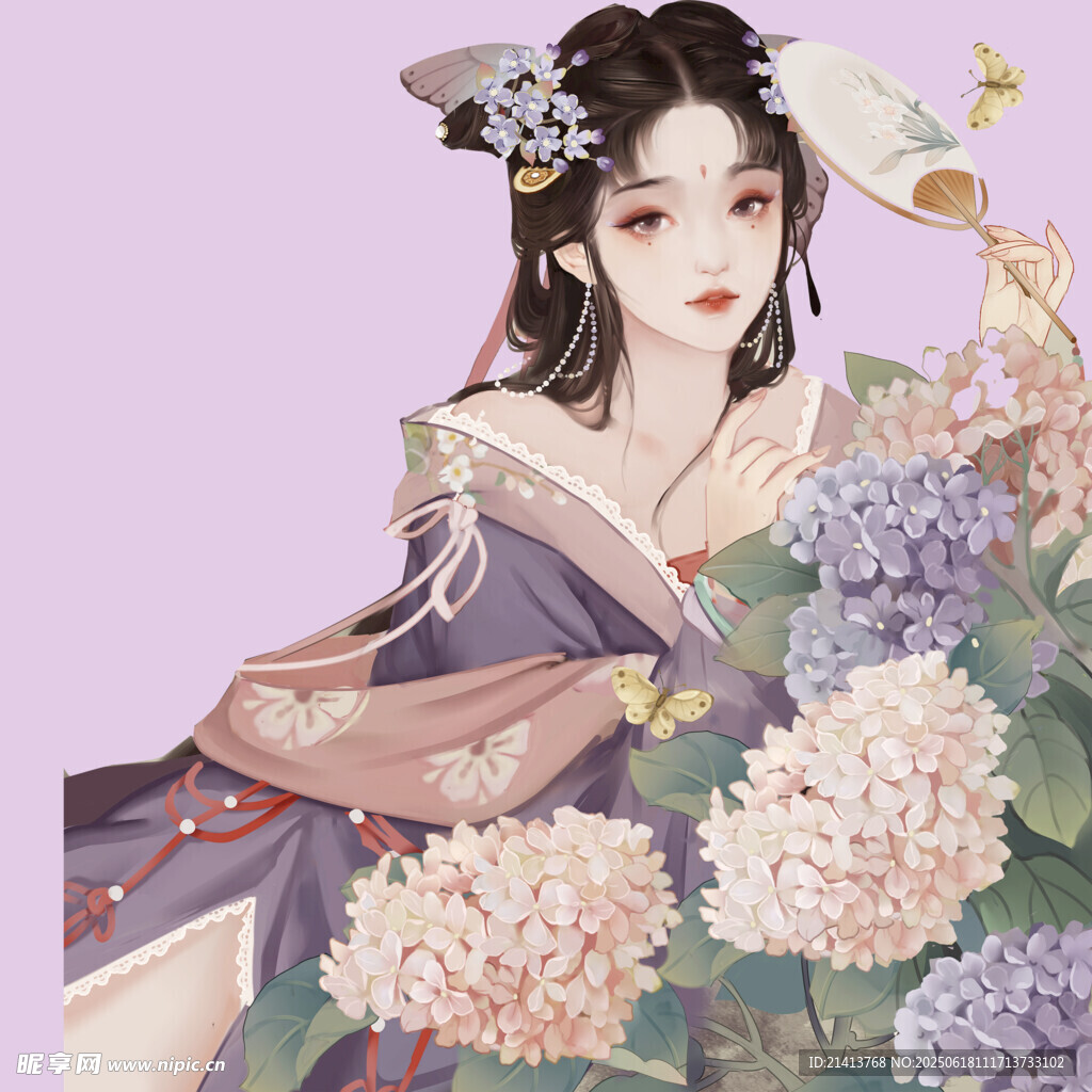 古风美人伴繁花