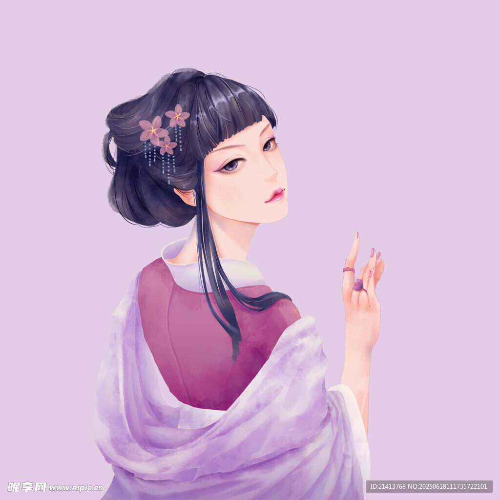 古风紫衣女子优雅姿态
