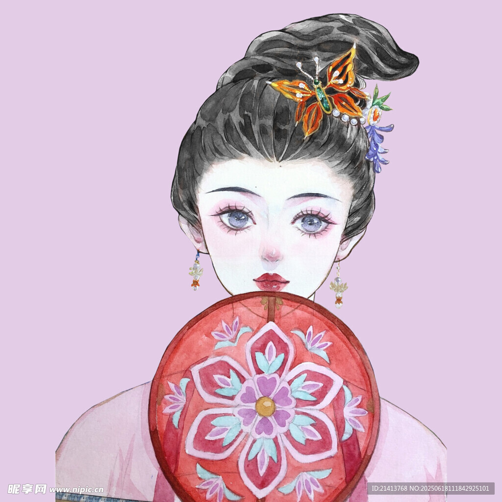 古风女子持扇优雅亮相