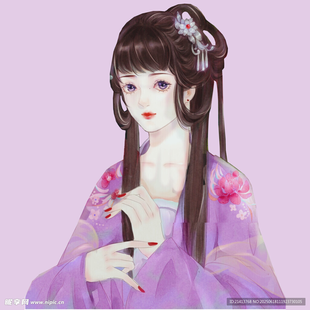 古风紫衣女子优雅持物