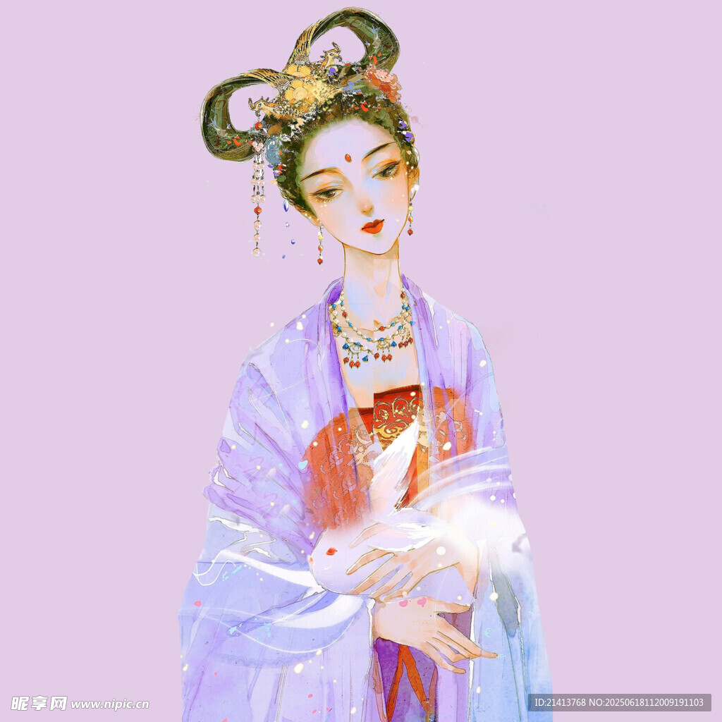 古典美人持扇优雅图
