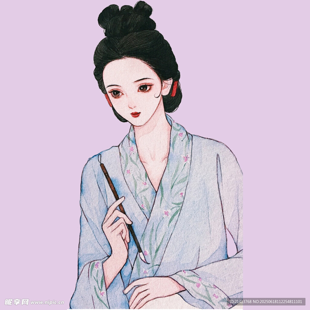 古风持笔女子优雅形象
