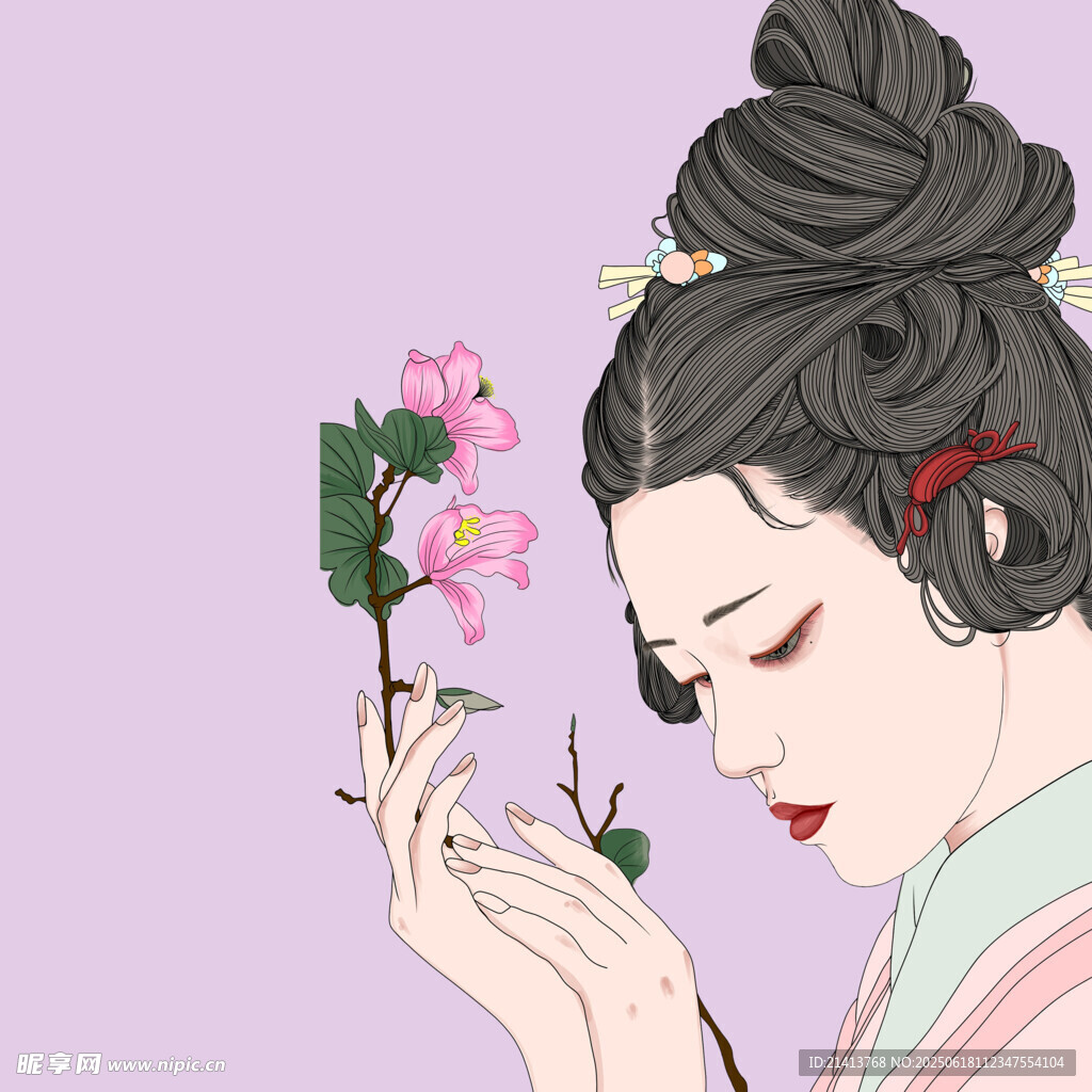 古风女子拈花赏景