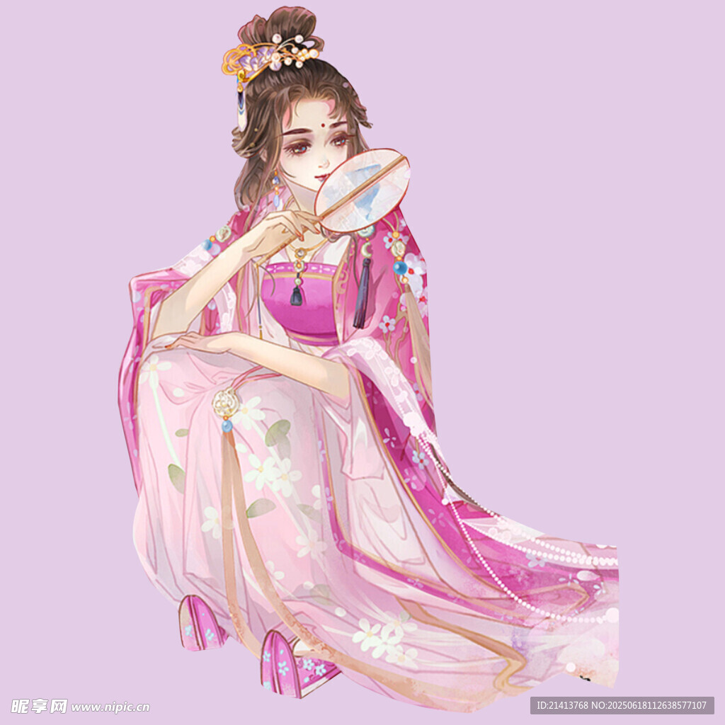 古风汉服女子优雅抚扇