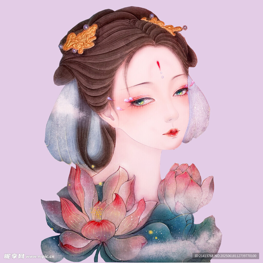 古风美人与莲花插画