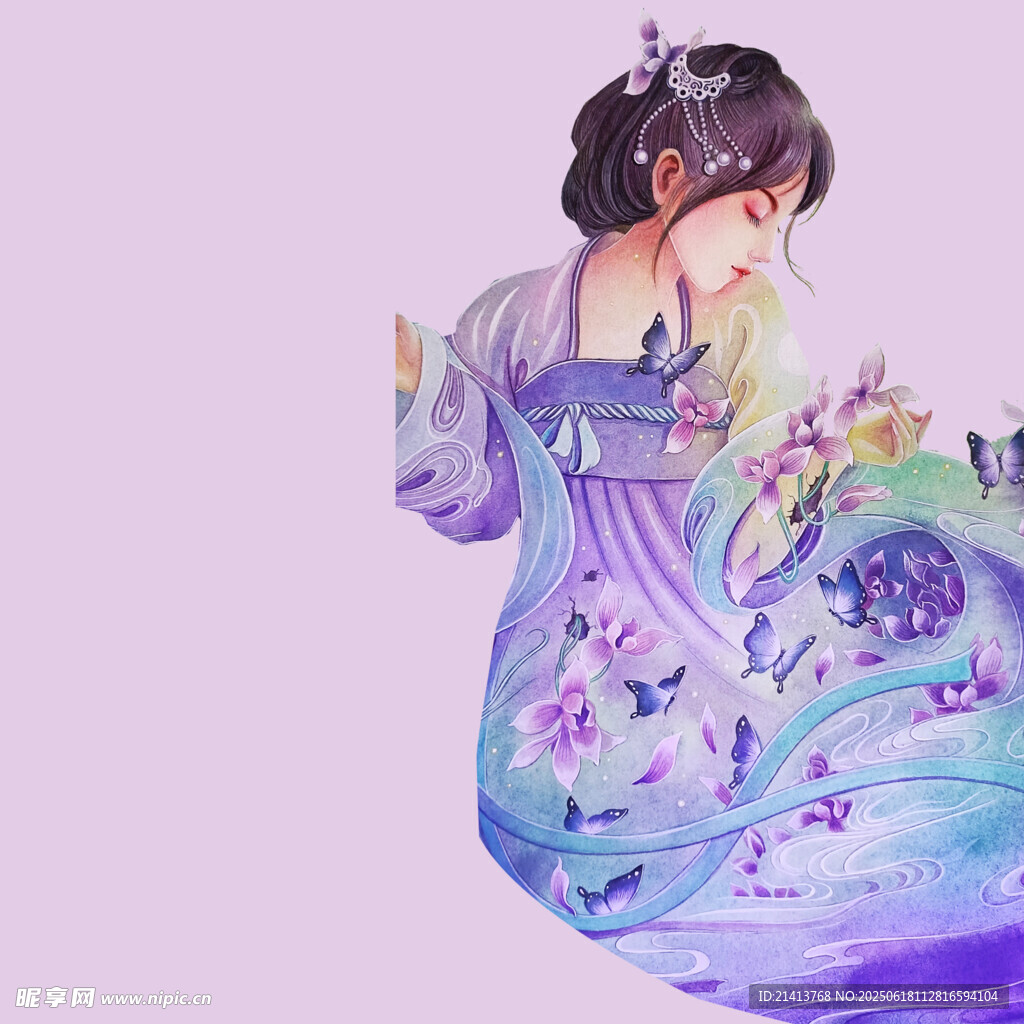 古风少女赏蝶图