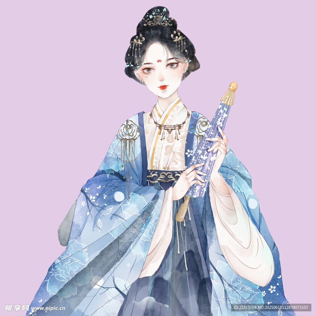 古风汉服女子持笛图
