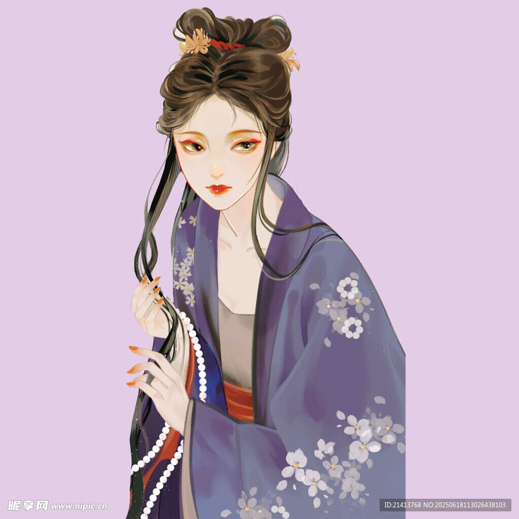 古风紫衣持扇优雅女子