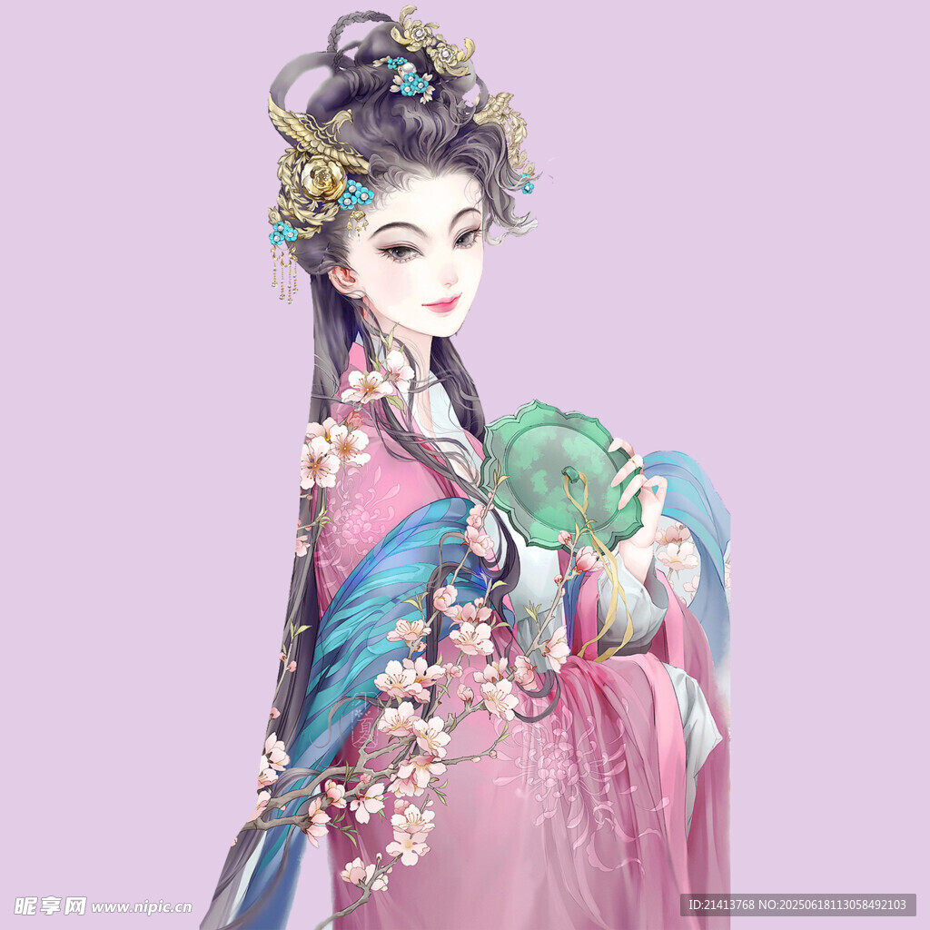 古风佳人持扇优雅而立