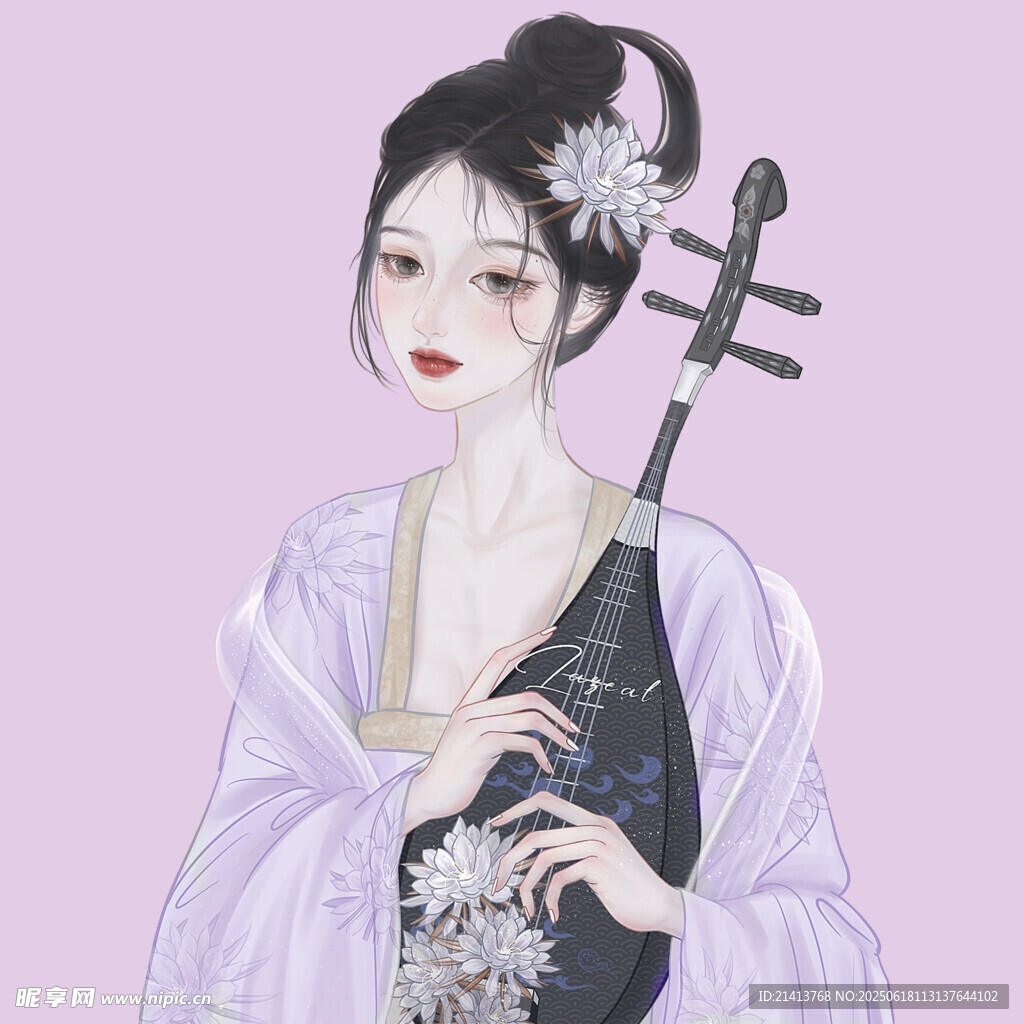 古风女子优雅执琵琶