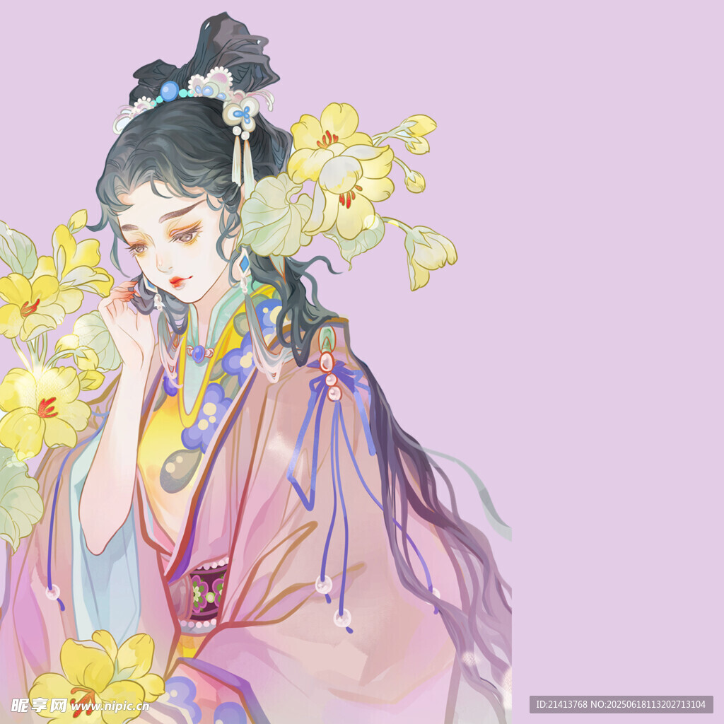 古风少女赏黄花