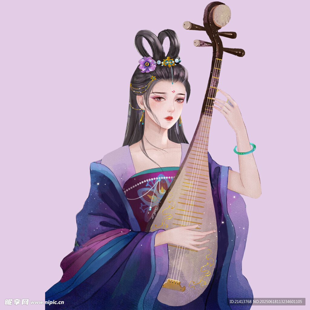 古风女子优雅弹奏琵琶