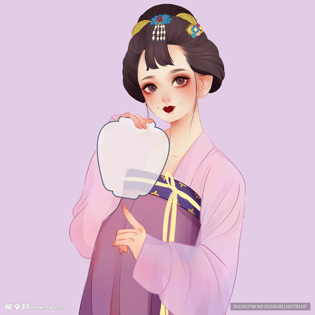 古风少女持扇优雅模样