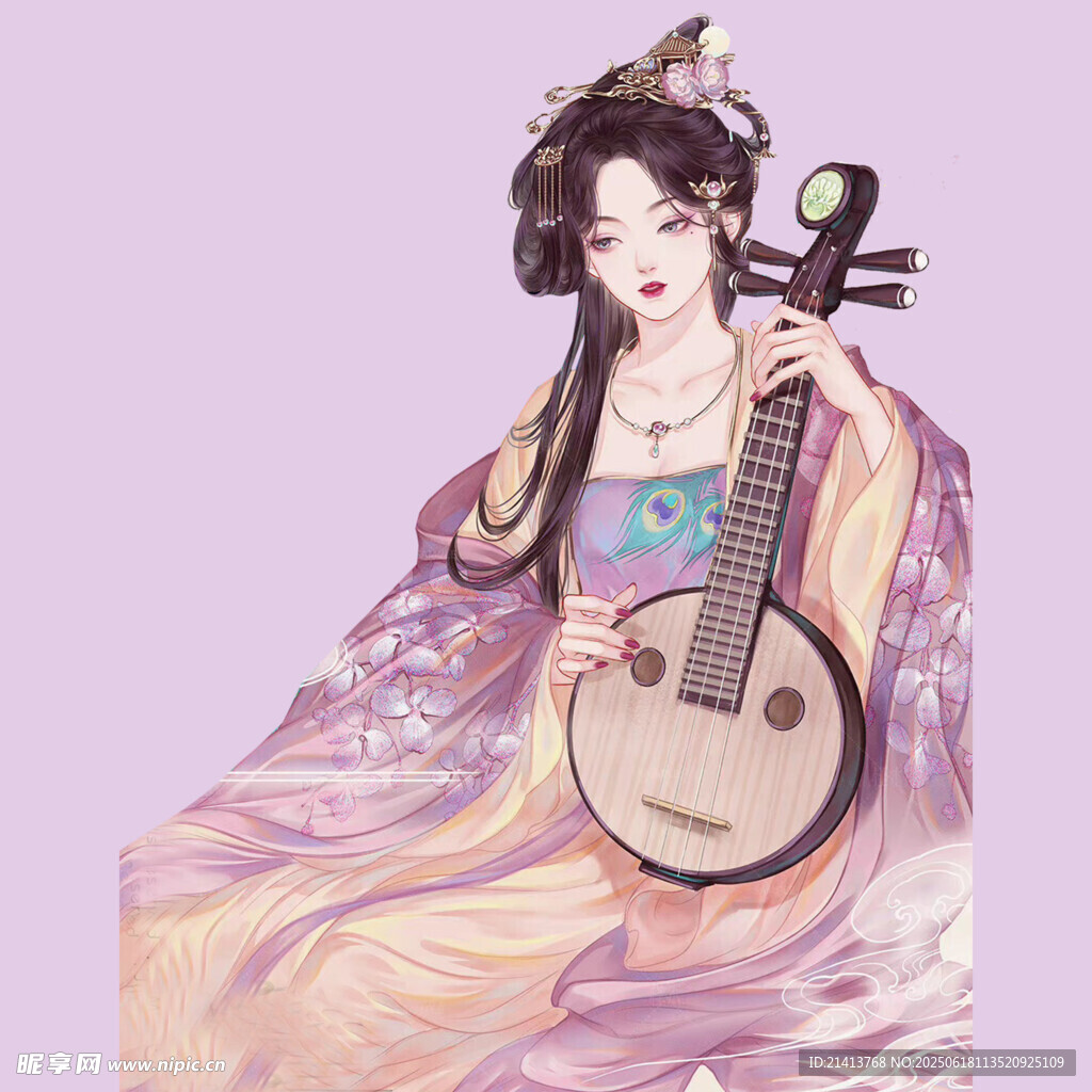 古风美人持阮优雅弹奏