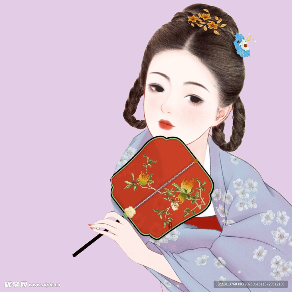 古风佳人持扇优雅模样