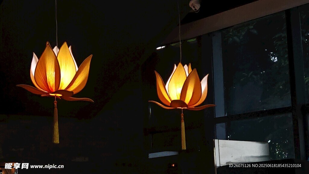 室内悬挂的精美莲花灯