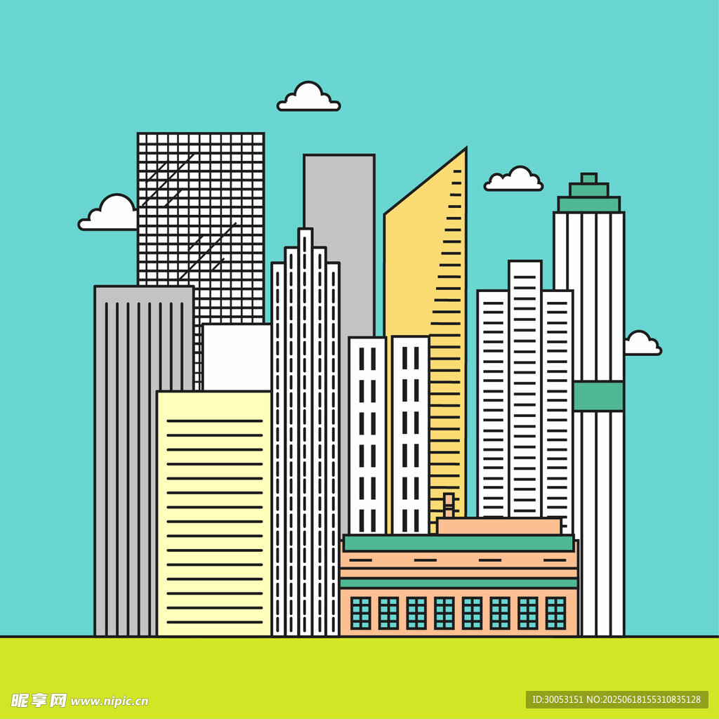 城市天际线建筑插画
