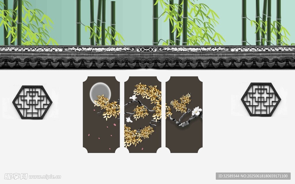 中式古风竹景与装饰图案