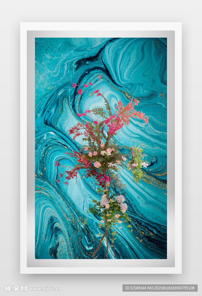 蓝色梦幻花卉艺术画作
