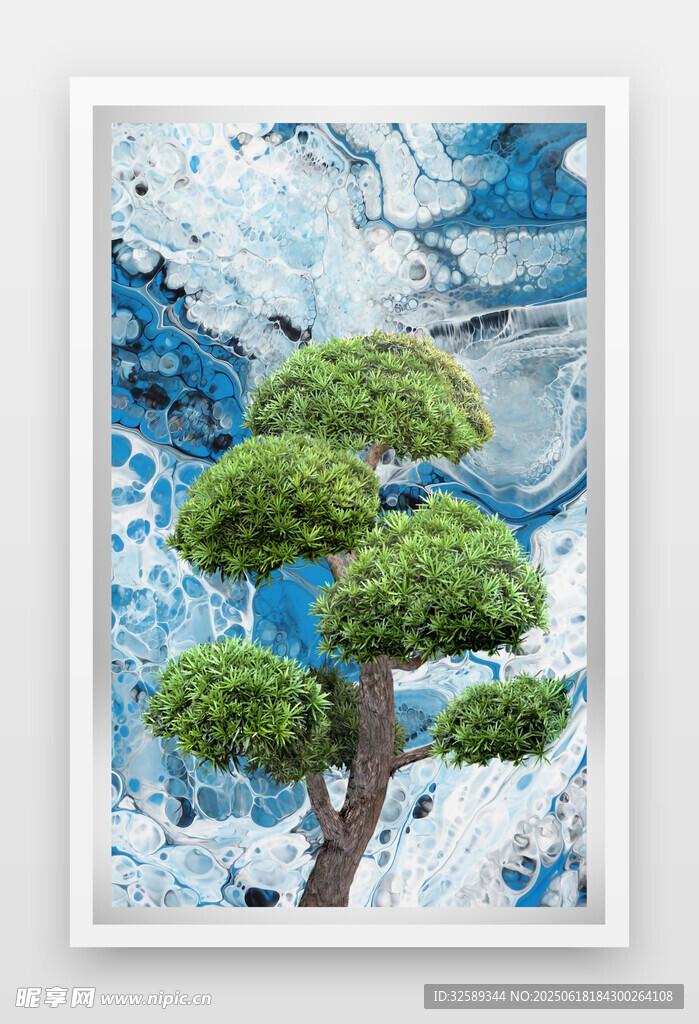 水墨风绿树抽象艺术画