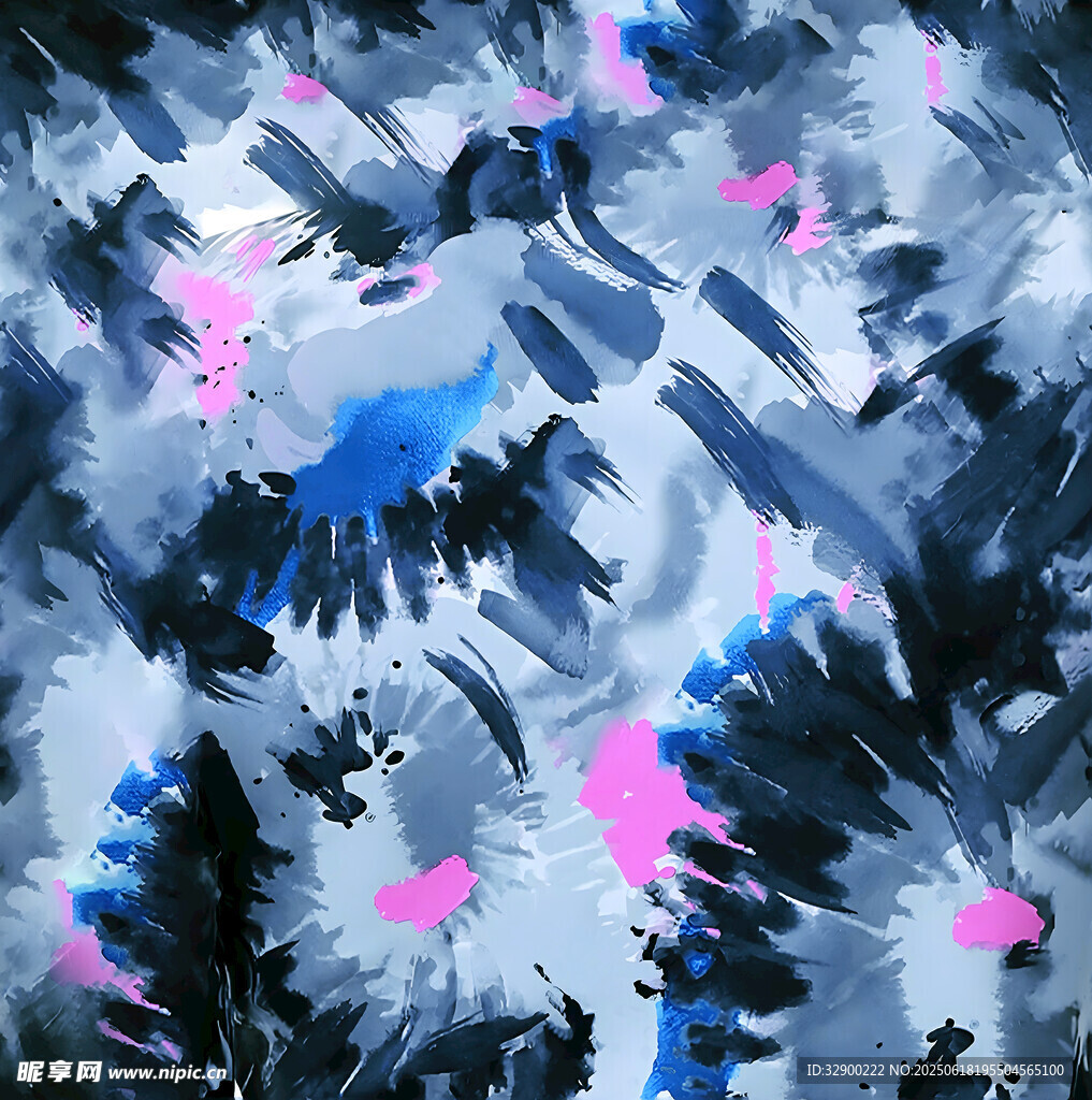 抽象多彩水墨风印花图案