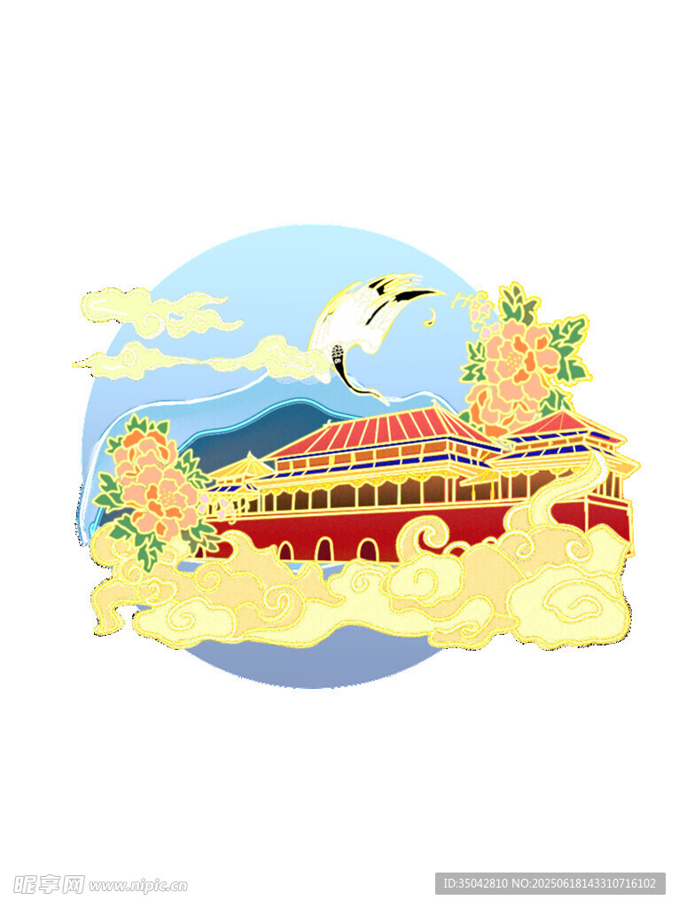 故宫仙鹤插画 花 云