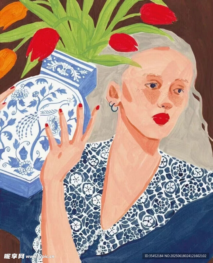 拿花瓶的女人油画