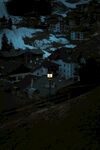 雪夜中的静谧山间村落