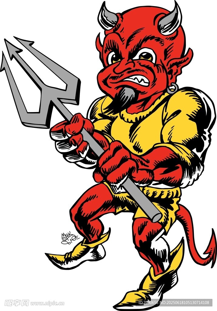 恶魔吉祥物手持三叉戟