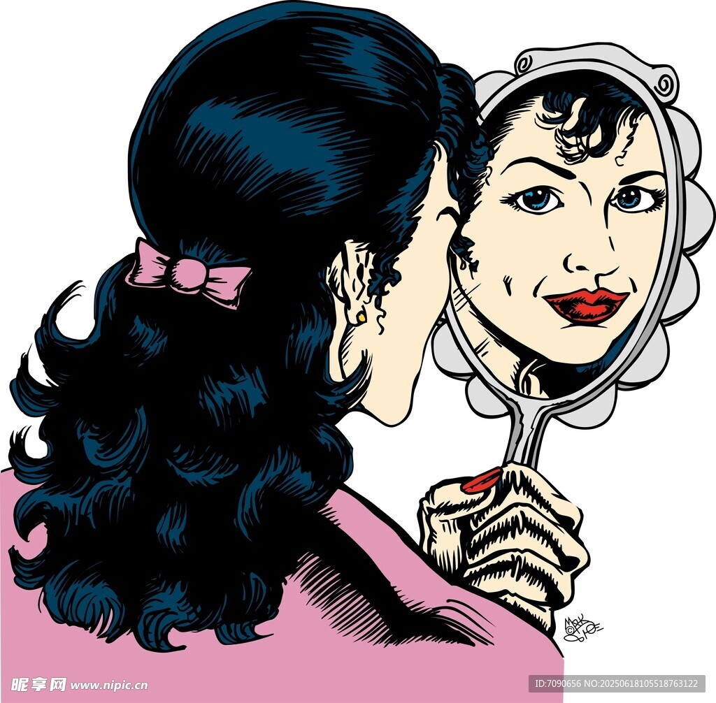 女孩对镜梳妆的美丽瞬间