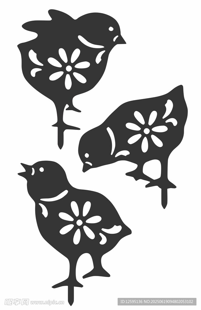 剪纸风小鸟图案设计素材