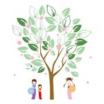 可爱柔色樱花树下的和服少女矢量