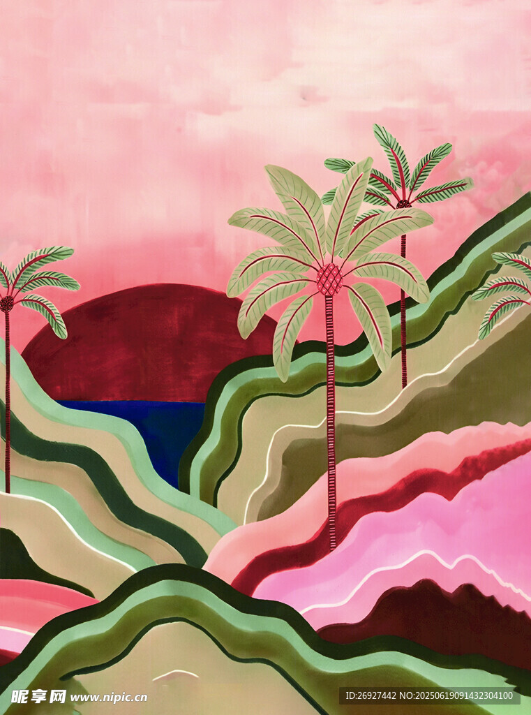 梦幻热带风光插画