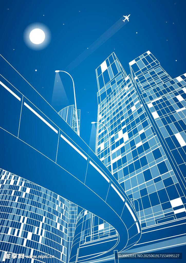 未来都市夜景科技感桥梁